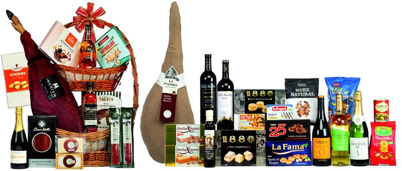 Cesta 2 Pisos Mimbre Surtida con Jamón Serrano Reserva Corte V — Ref. 409