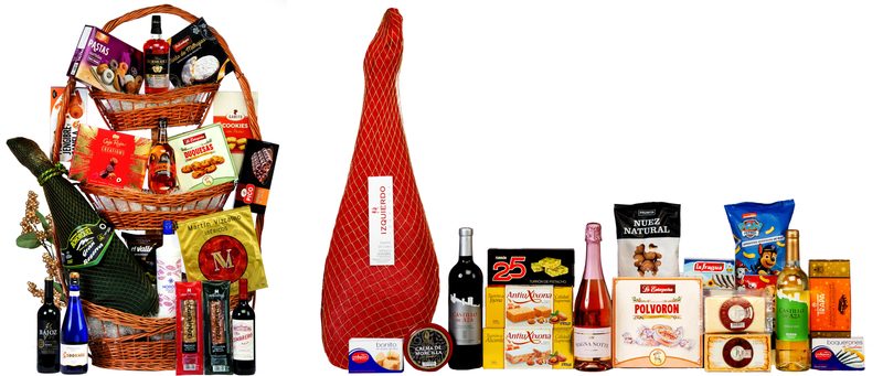 Cesta 3 Pisos Mimbre Surtida con Jamón Ibérico de Cebo de Salamanca — Ref. 412